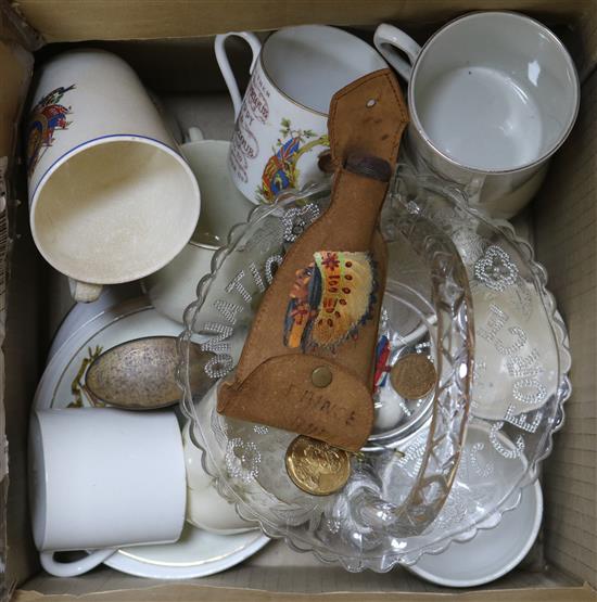 A collection of Victorian and later coronation mugs, beakers and saucer